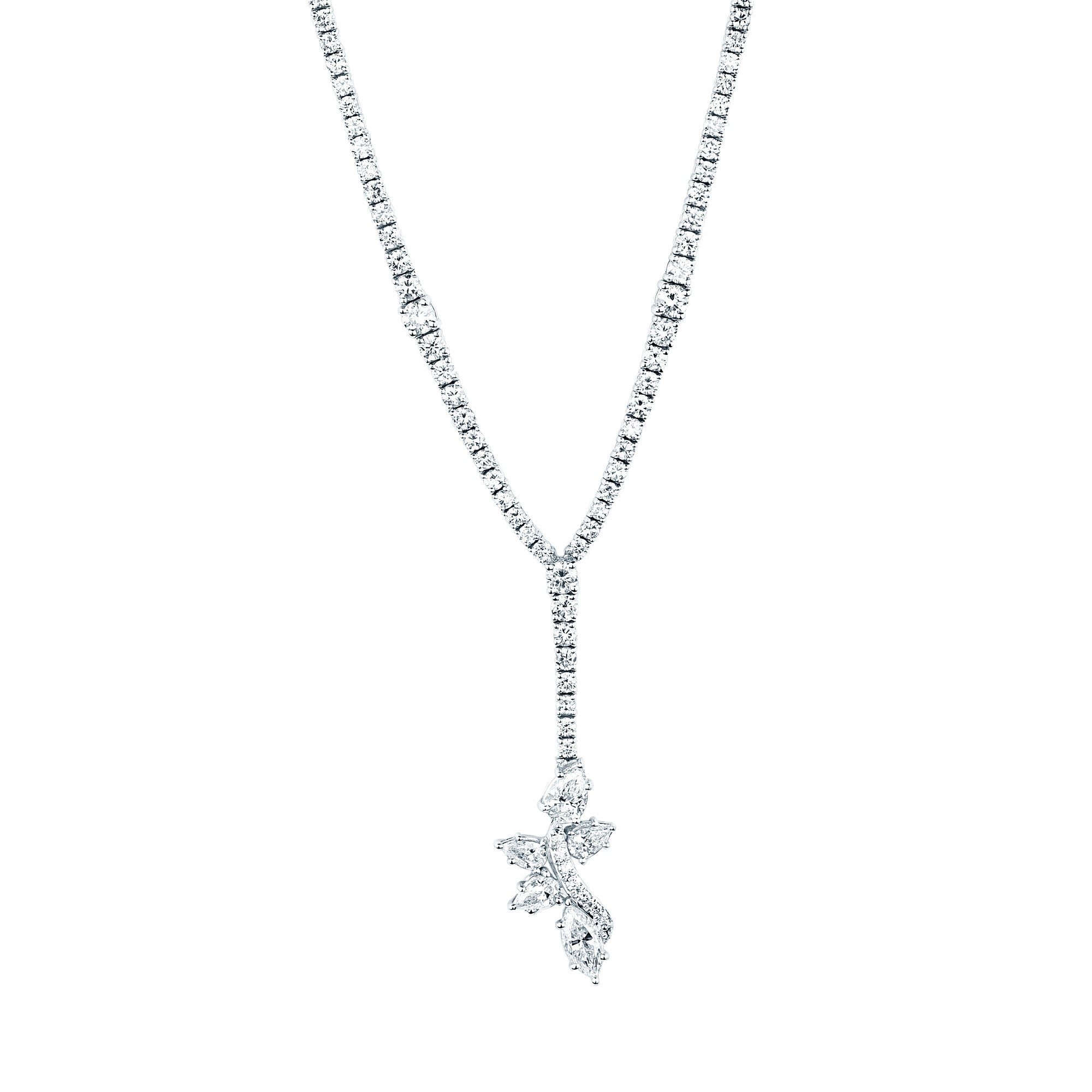 18K White Gold Diamond Floral Lariat Necklace