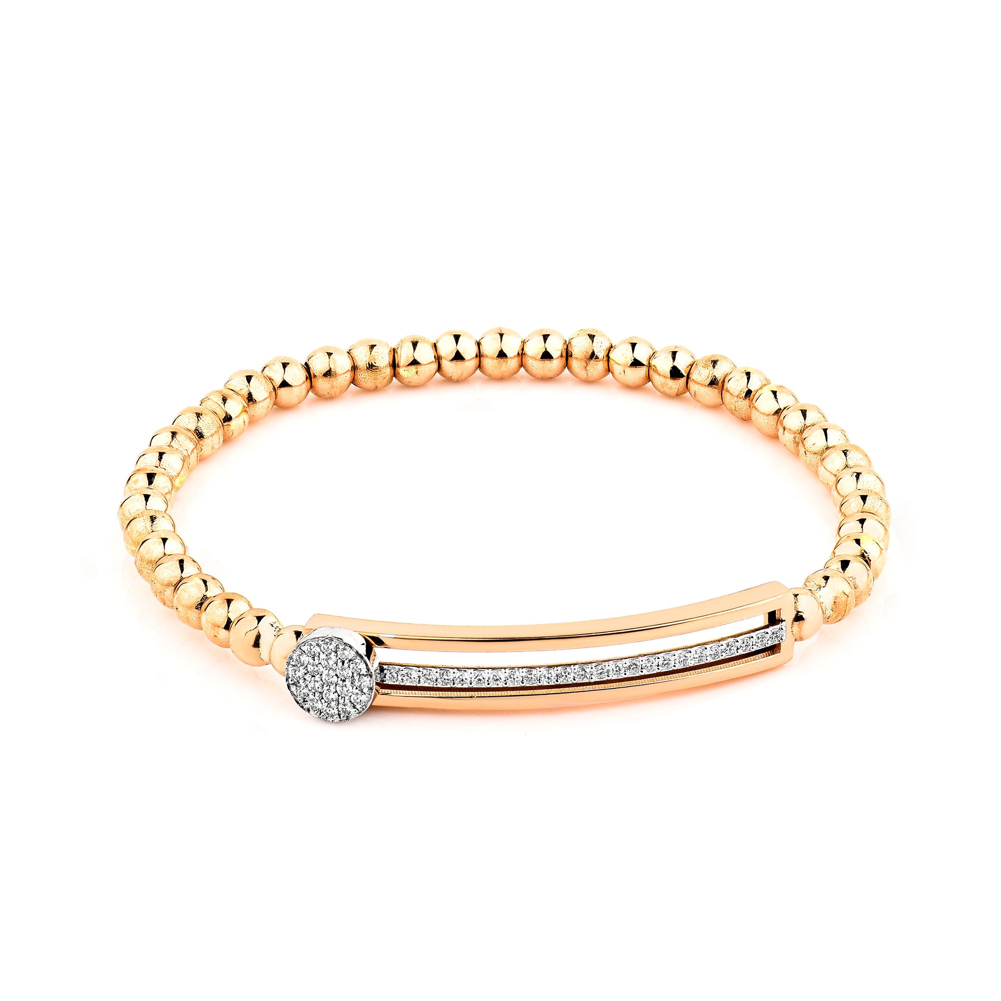 14K Rose Gold Beaded Bracelet With Pave Diamond Center