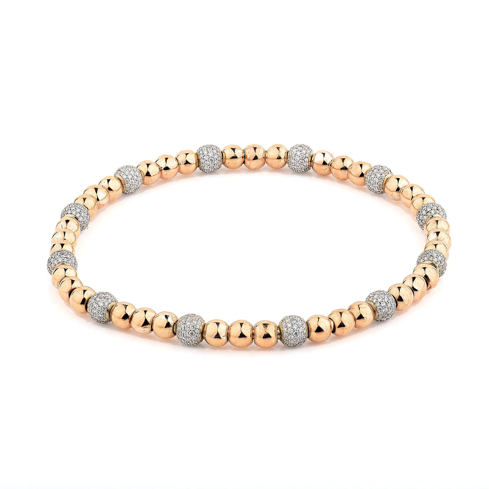 14K Rose Gold Beaded Diamond Elastic Bracelet