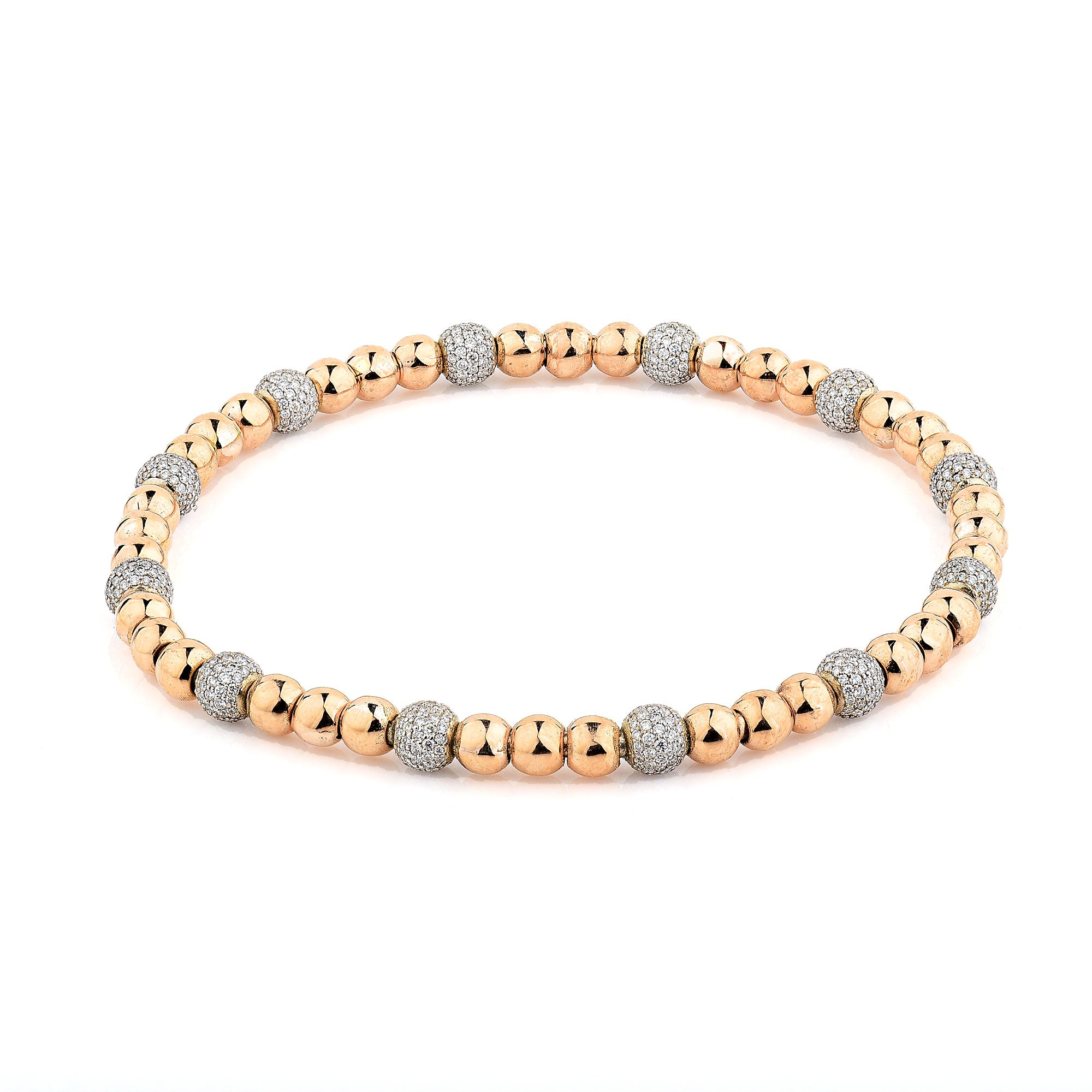 14K Rose Gold Beaded Diamond Elastic Bracelet