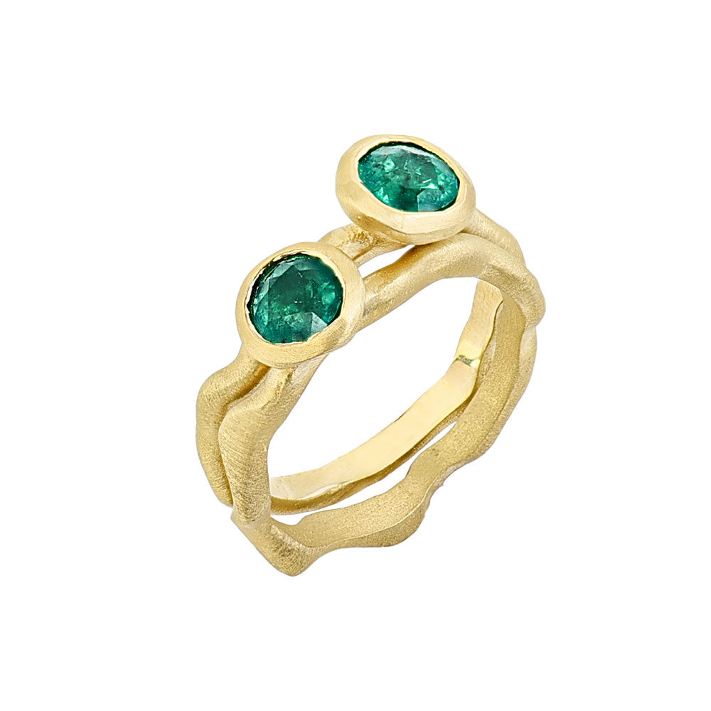 14K Yellow Gold, Round Emerald Ring