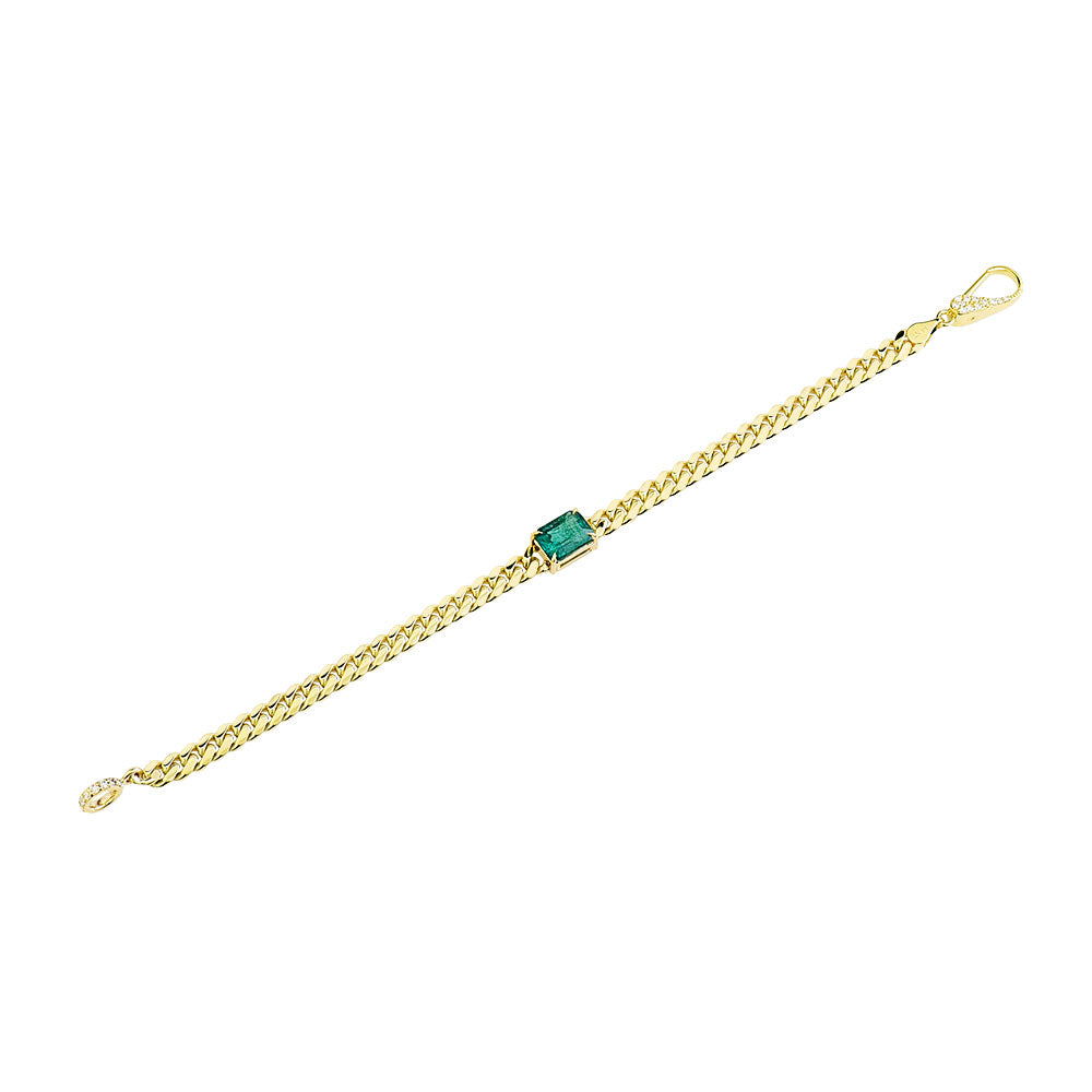 14K Yellow Gold, Emerald Cut Emerald Bracelet w/ Diamond Clasp