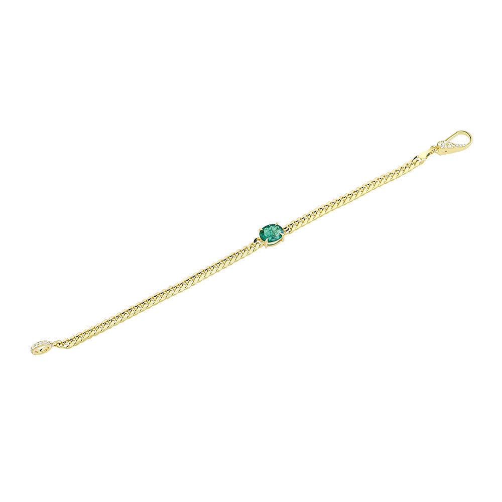 14K Yellow Gold, Oval Cut Emerald w/Diamond Clasp Bracelet