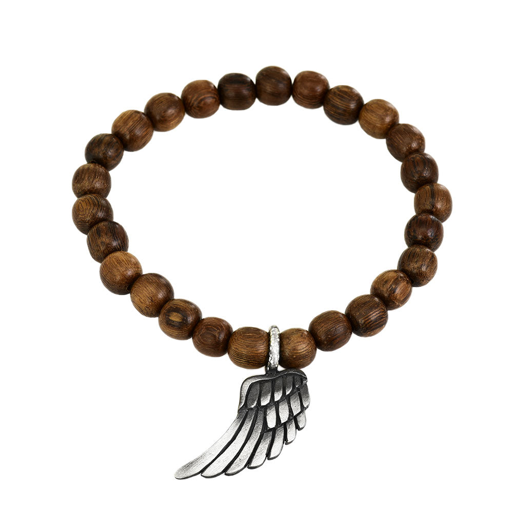 Wing Charm Wooden Beaded Bracelet