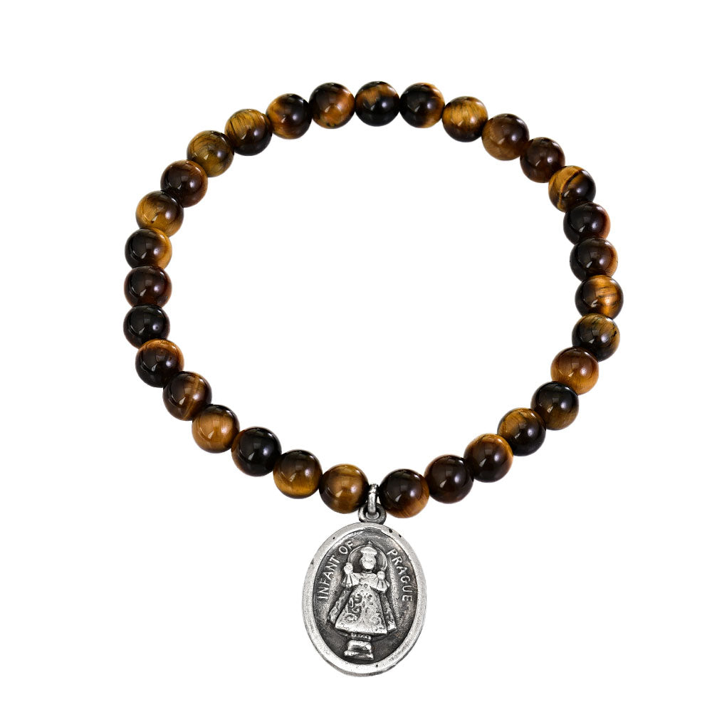 Saint Charm Tiger Eye Beaded Bracelet