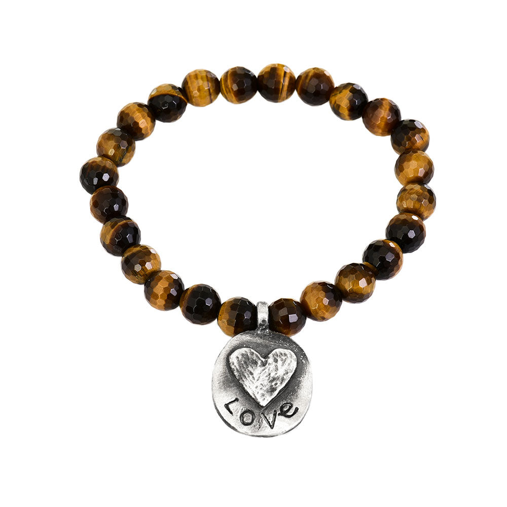 Love Charm Tiger Eye Beaded Bracelet