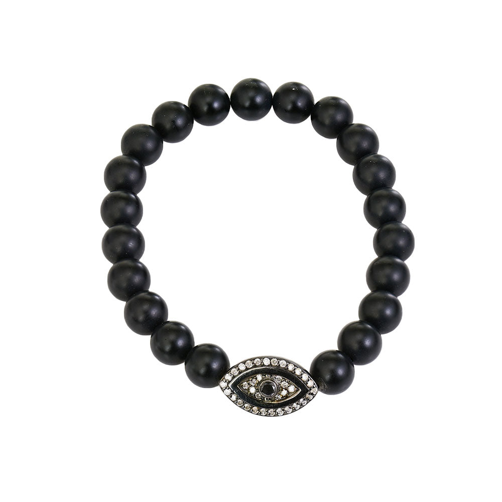 Evil Eye Diamond Black Beaded Bracelet