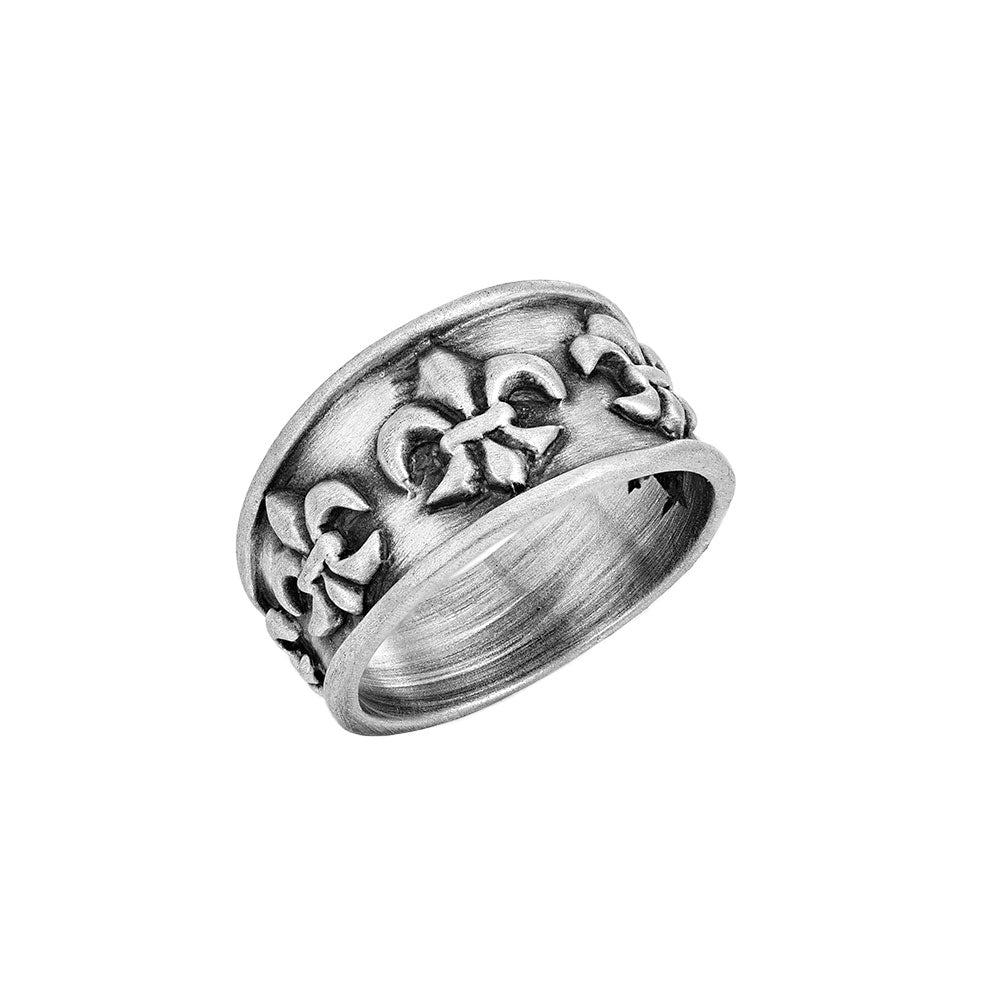 Fleur De Lis Embossed Silver Ring