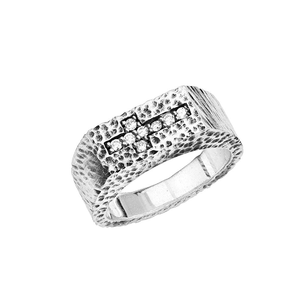 Cobblestone Diamond Cross Ring