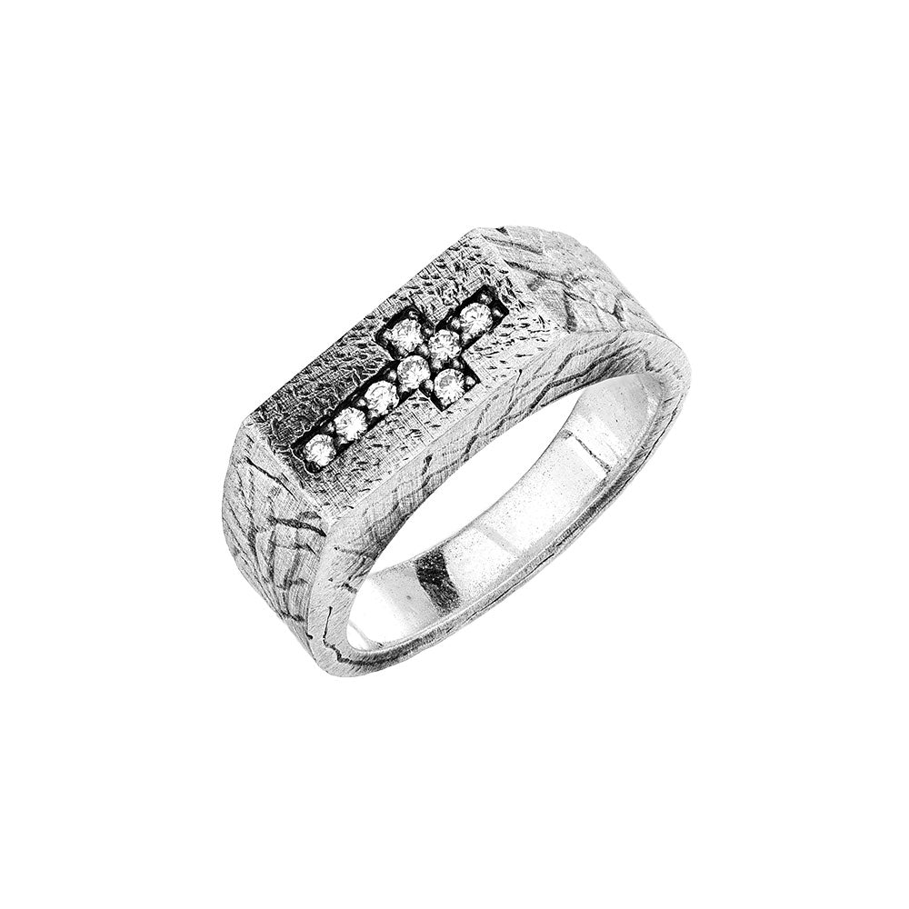 Textured Diamond Cross Ring