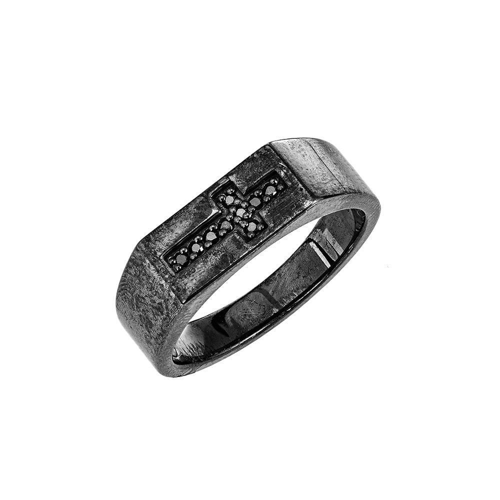 Cross Ring With Black Diamonds