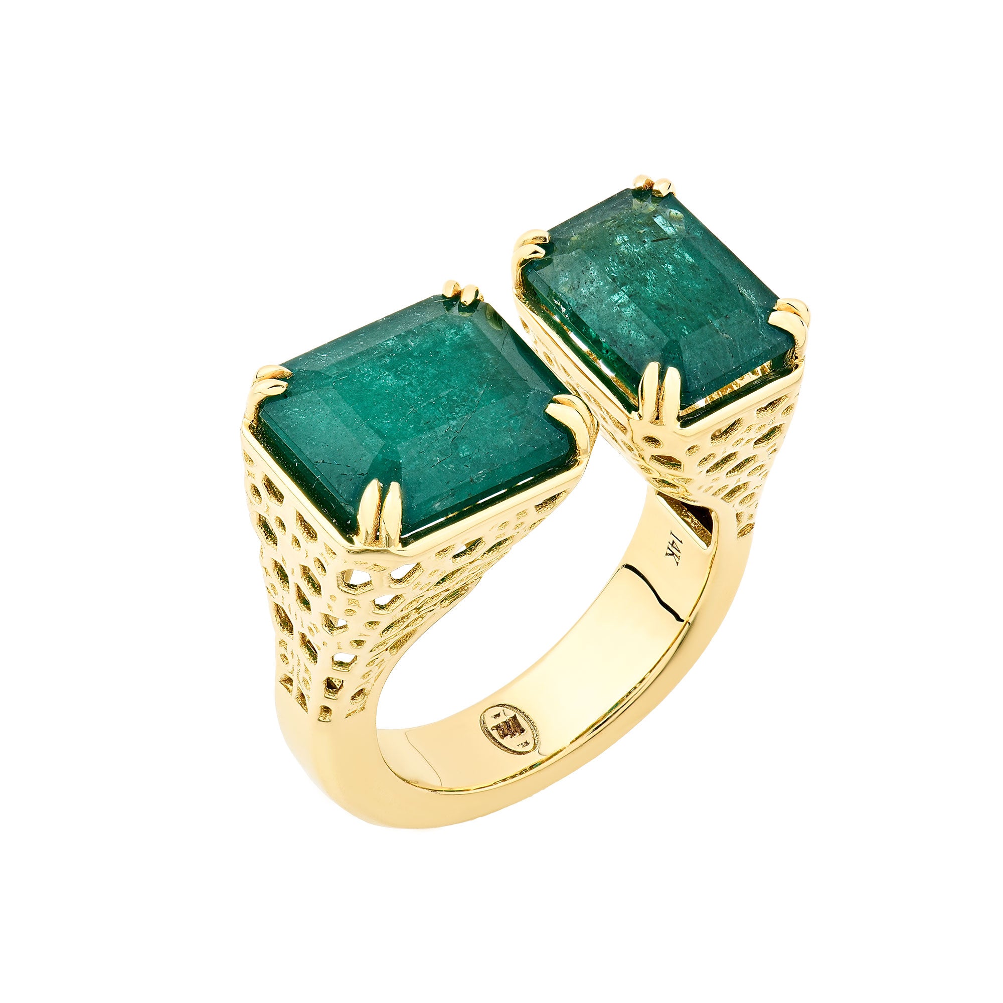 14K Yellow Gold Princess And Emerald Cut Honeycomb Ring