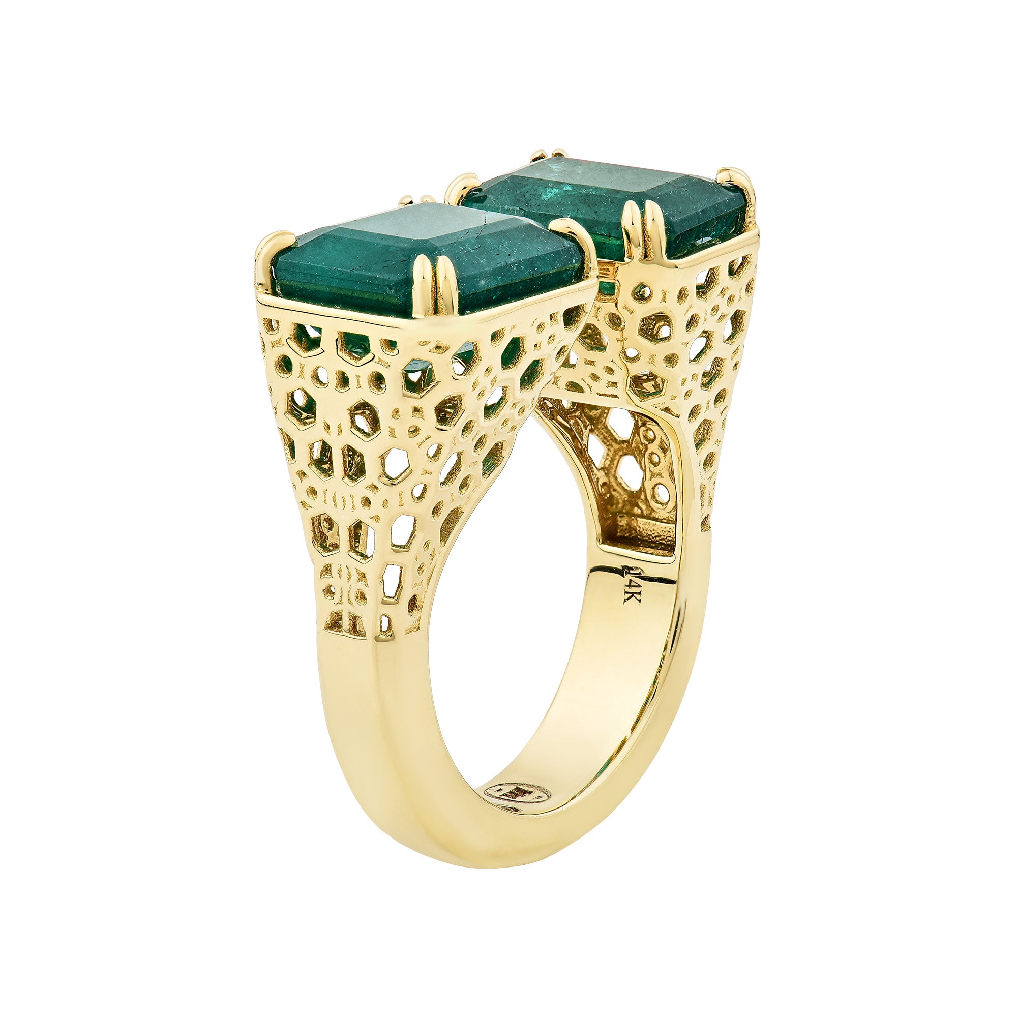 14K Yellow Gold Princess And Emerald Cut Honeycomb Ring