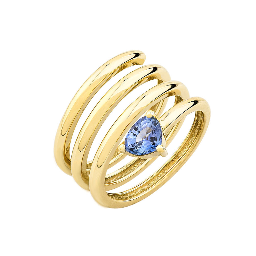 14K Yellow Gold, Heart Shape Tanzanite Spiral Ring